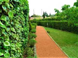 Une allée en gravier dans jardin