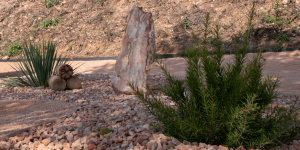 Décoration d'un massif avec des graviers de marbre rose